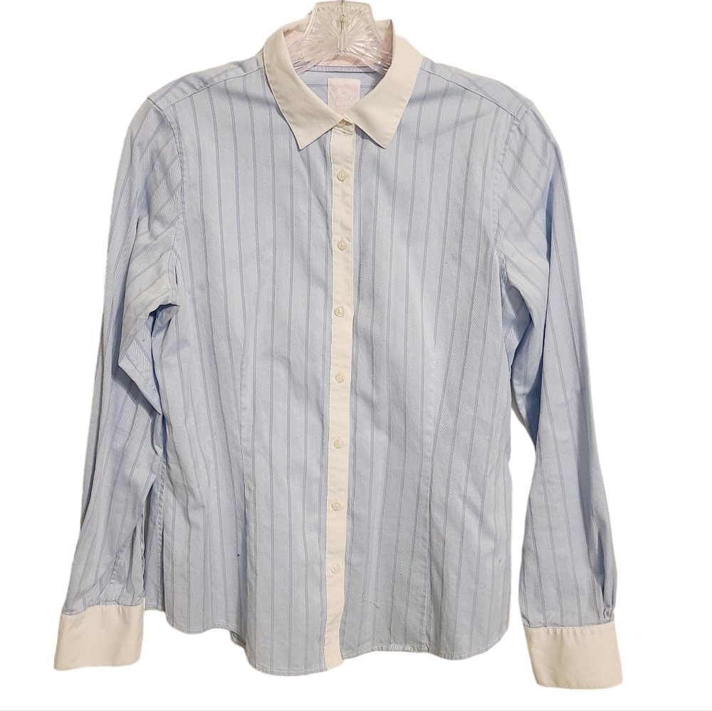 Brooks Brothers | Women's Blue Striped Button Down Dress Shirt (Size 10)